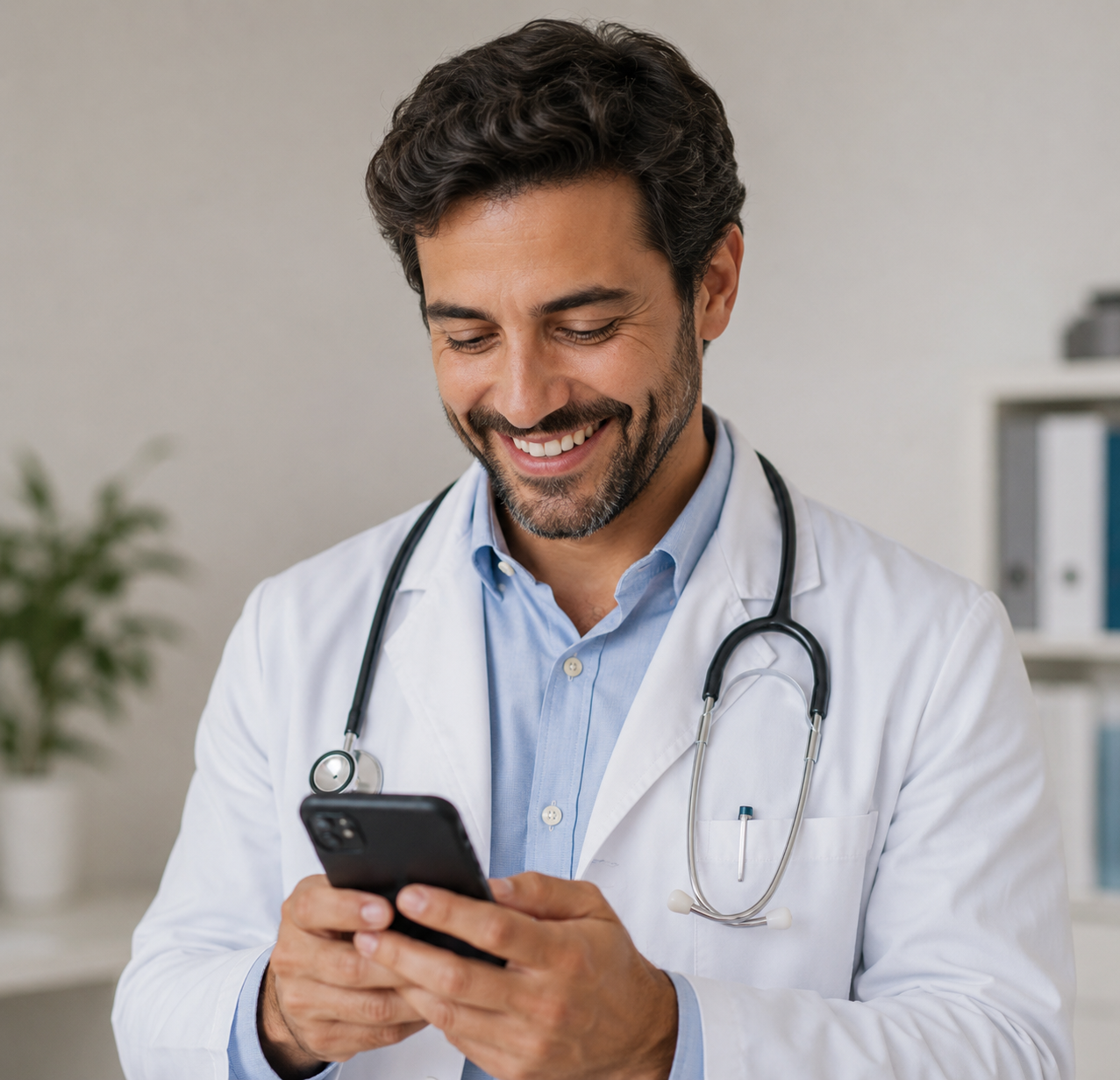 Doctor agendando una cita desde el teléfono